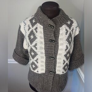 ELSAMANDA‎ Anthropologie Cardigan Sweater Fair Isle Wool Blend Italy Sz M Toggle